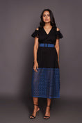 Load image into Gallery viewer, Black & Blue Cold Shoulder Dress With Cutwork

