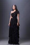 Load image into Gallery viewer, Black Hand Embroidered One Shoulder Ruffle Dress
