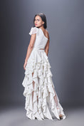 Load image into Gallery viewer, White Hand Embroidered One Shoulder Ruffle Dress
