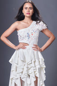 Load image into Gallery viewer, White Hand Embroidered One Shoulder Ruffle Dress
