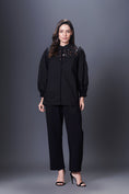 Load image into Gallery viewer, Black Jacket Style Co-Ord Set With Hand Embroidered Quilted Yoke
