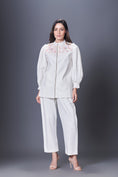 Load image into Gallery viewer, White Jacket Style Co-Ord Set With Hand Embroidered Quilted Yoke
