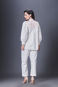 Load image into Gallery viewer, White Jacket Style Co-Ord Set With Hand Embroidered Quilted Yoke
