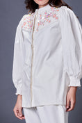 Load image into Gallery viewer, White Jacket Style Co-Ord Set With Hand Embroidered Quilted Yoke
