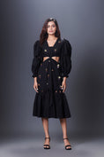 Load image into Gallery viewer, Black Hand Embroidered Cutout Dress With Puffed Sleeves
