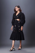 Load image into Gallery viewer, Black Hand Embroidered Cutout Dress With Puffed Sleeves
