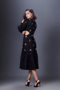 Load image into Gallery viewer, Black Hand Embroidered Cutout Dress With Puffed Sleeves
