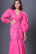 Load image into Gallery viewer, Pink Hand Embroidered Cutout Dress With Puffed Sleeves
