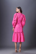 Load image into Gallery viewer, Pink Hand Embroidered Cutout Dress With Puffed Sleeves
