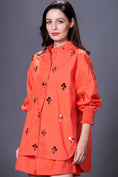 Load image into Gallery viewer, Orange Hand Embroidered Shirt With Shorts Co-Ord Set
