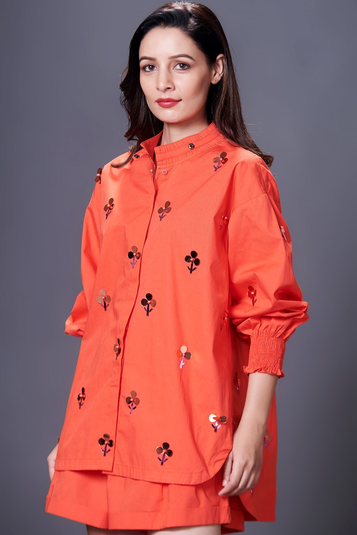 Orange Hand Embroidered Shirt