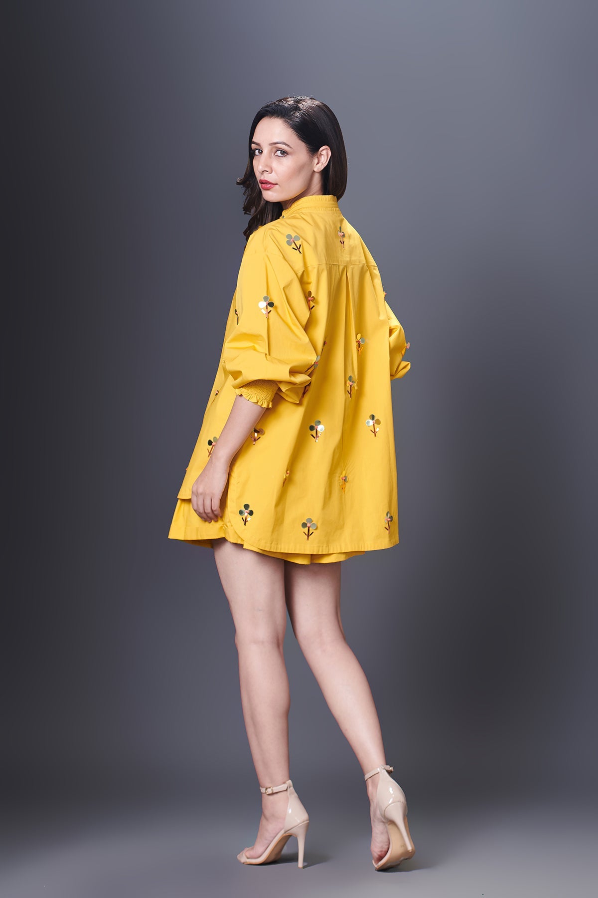 Yellow Hand Embroidered Shirt With Shorts Co-Ord Set