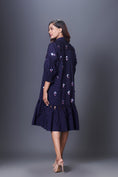 Load image into Gallery viewer, Purple Hand Embroidered Chinese Collar Puffed Sleeve Dress
