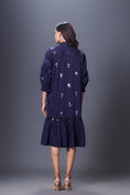 Load image into Gallery viewer, Purple Hand Embroidered Chinese Collar Puffed Sleeve Dress
