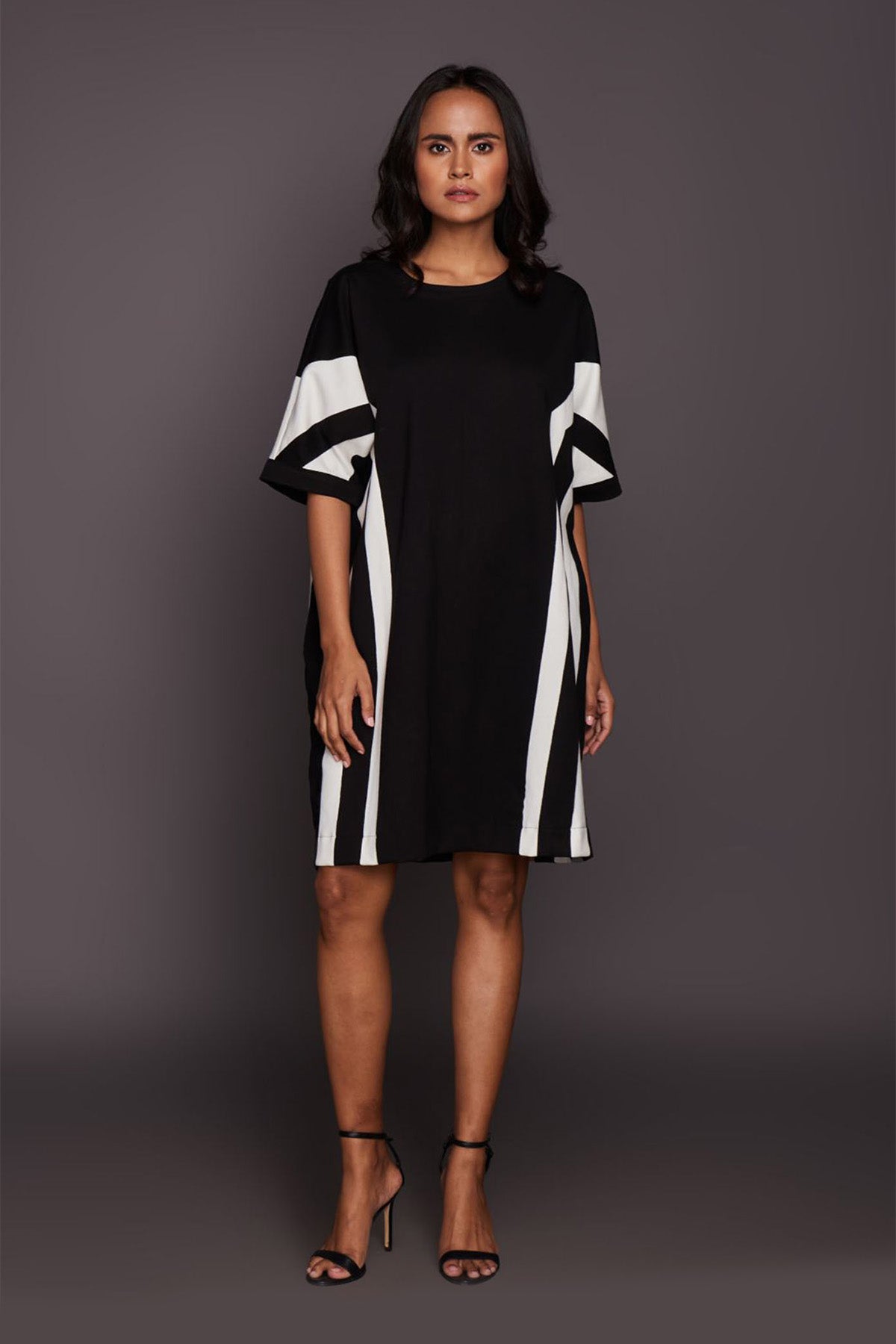 Black And White Patchwork Shift Dress