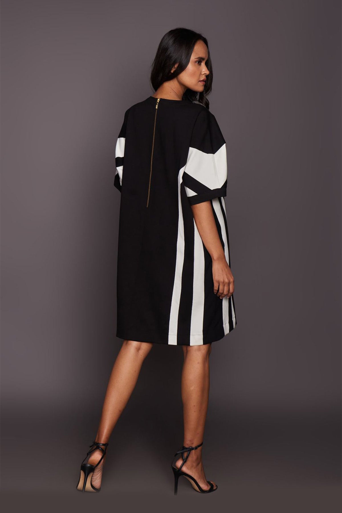 Black And White Patchwork Shift Dress