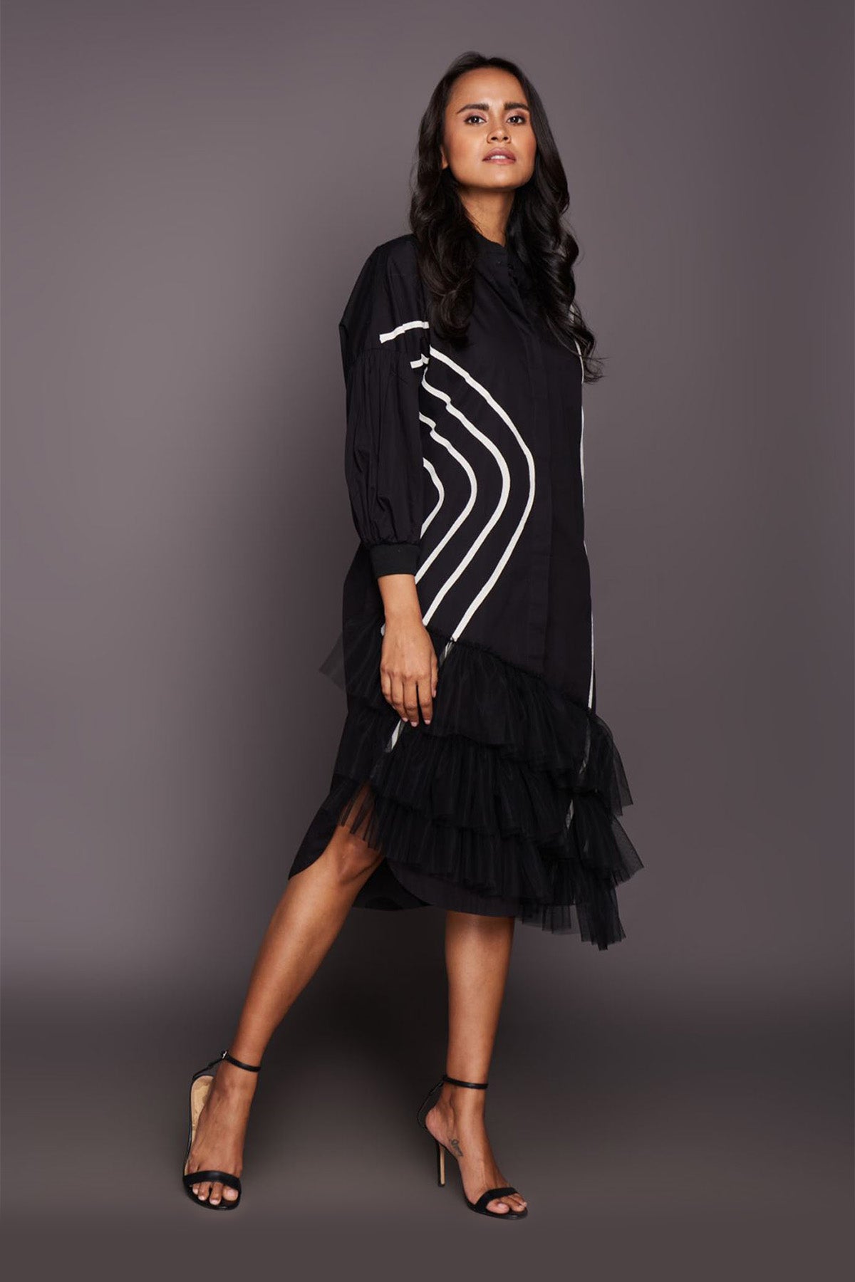 Black & White Cotton Paneled Dress