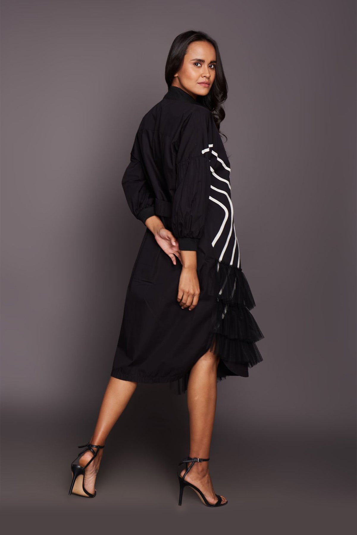 Black & White Cotton Paneled Dress