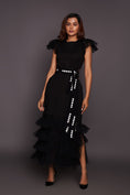 Load image into Gallery viewer, Black Back Open Cutwork Dress With Patchwork Belt
