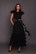 Load image into Gallery viewer, Black Back Open Cutwork Dress With Patchwork Belt
