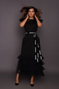 Load image into Gallery viewer, Black Back Open Cutwork Dress With Patchwork Belt
