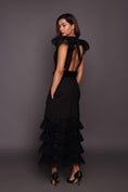 Load image into Gallery viewer, Black Back Open Cutwork Dress With Patchwork Belt
