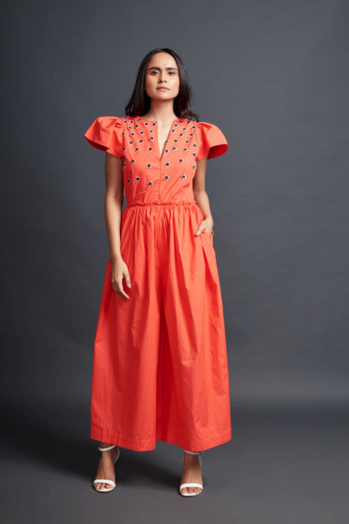 Orange Jumpsuit With Embroidery