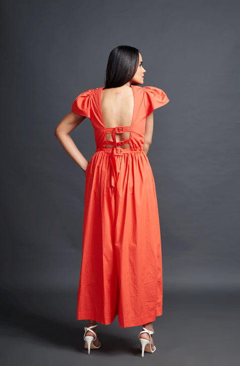 Orange Jumpsuit With Embroidery