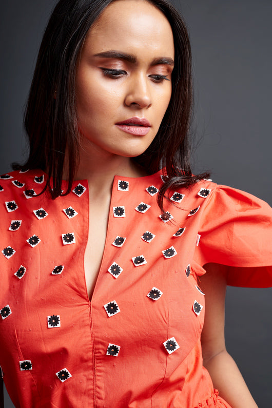 Orange Jumpsuit With Embroidery