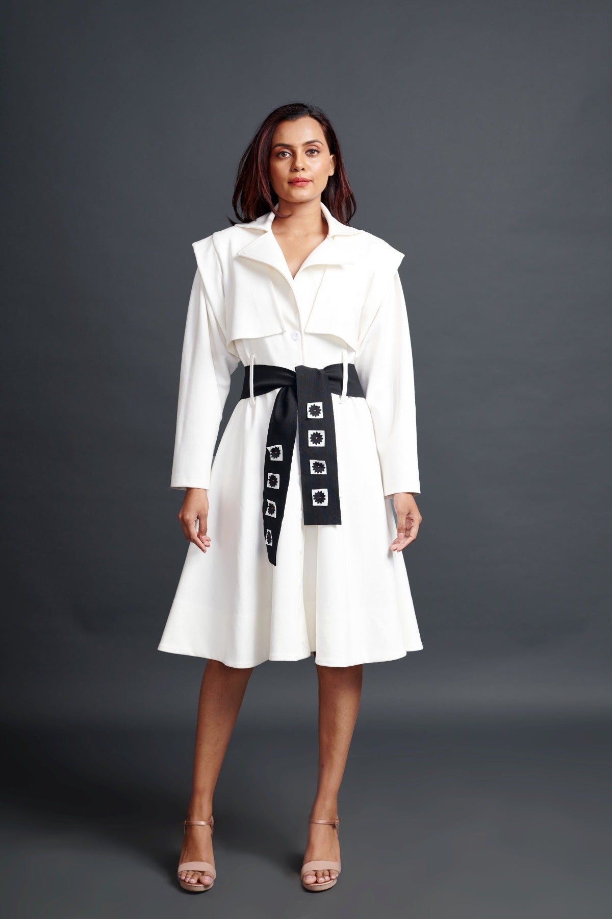 White Jacket Dress With Sash Belt