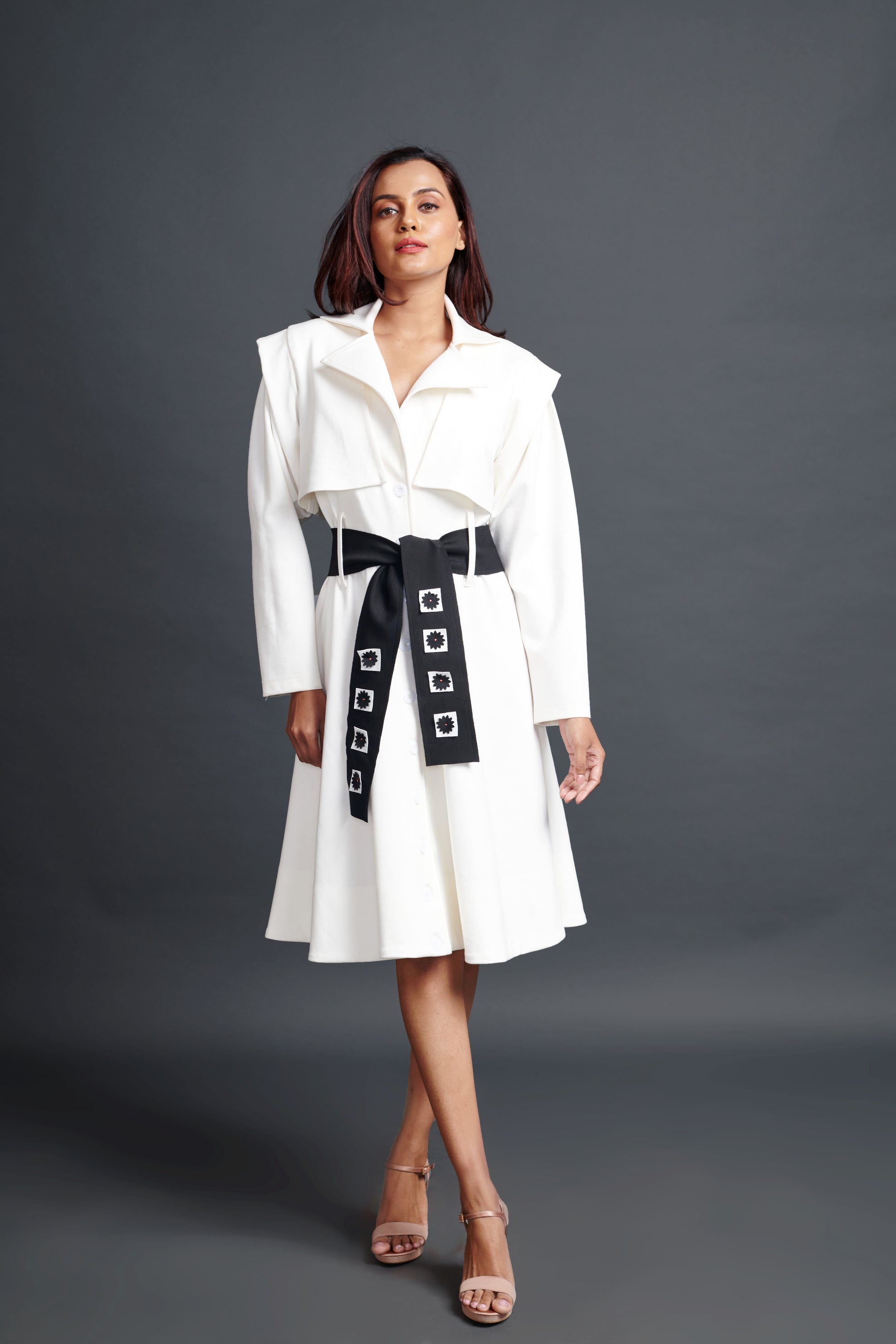 White Jacket Dress With Sash Belt