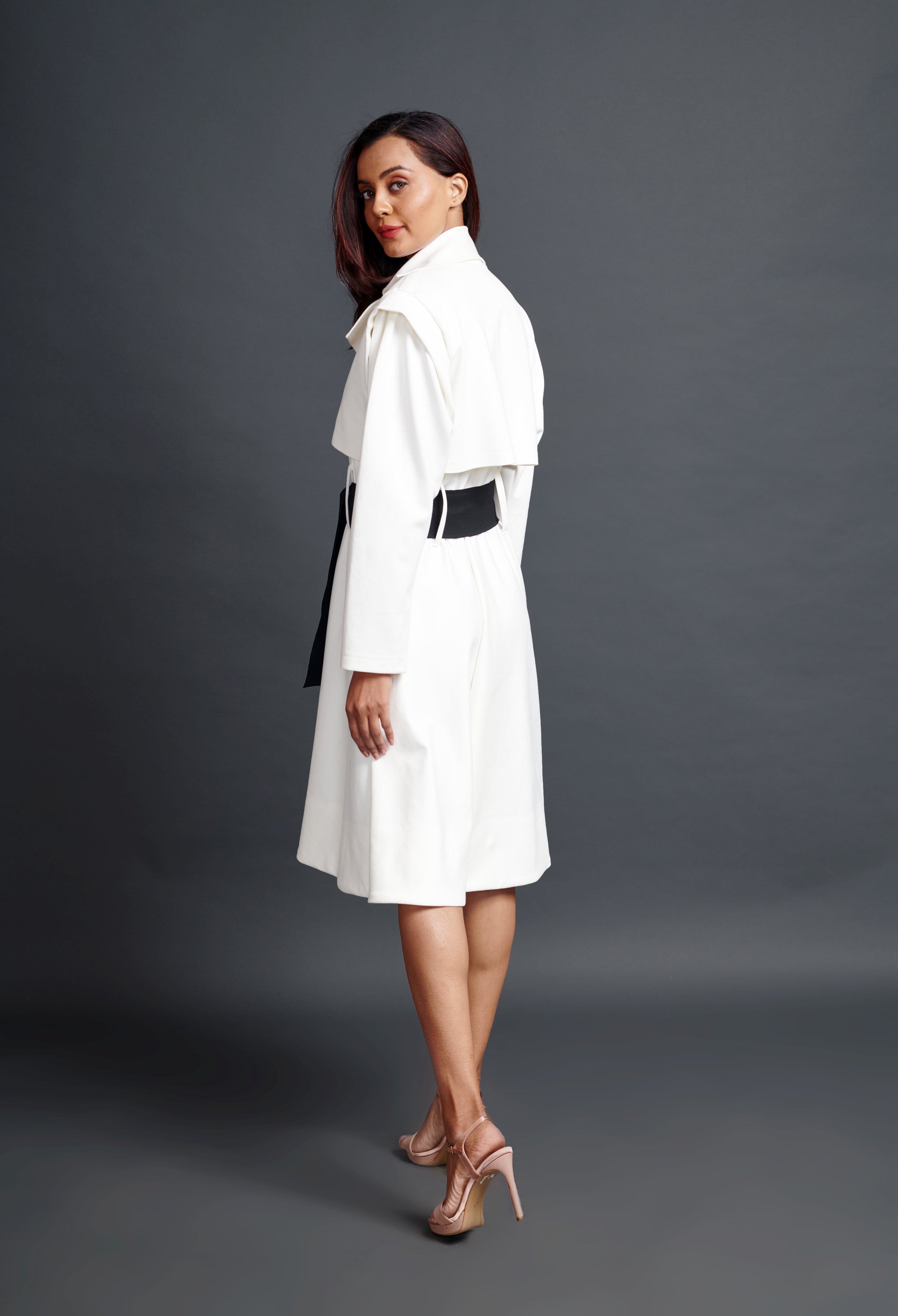 White Jacket Dress With Sash Belt