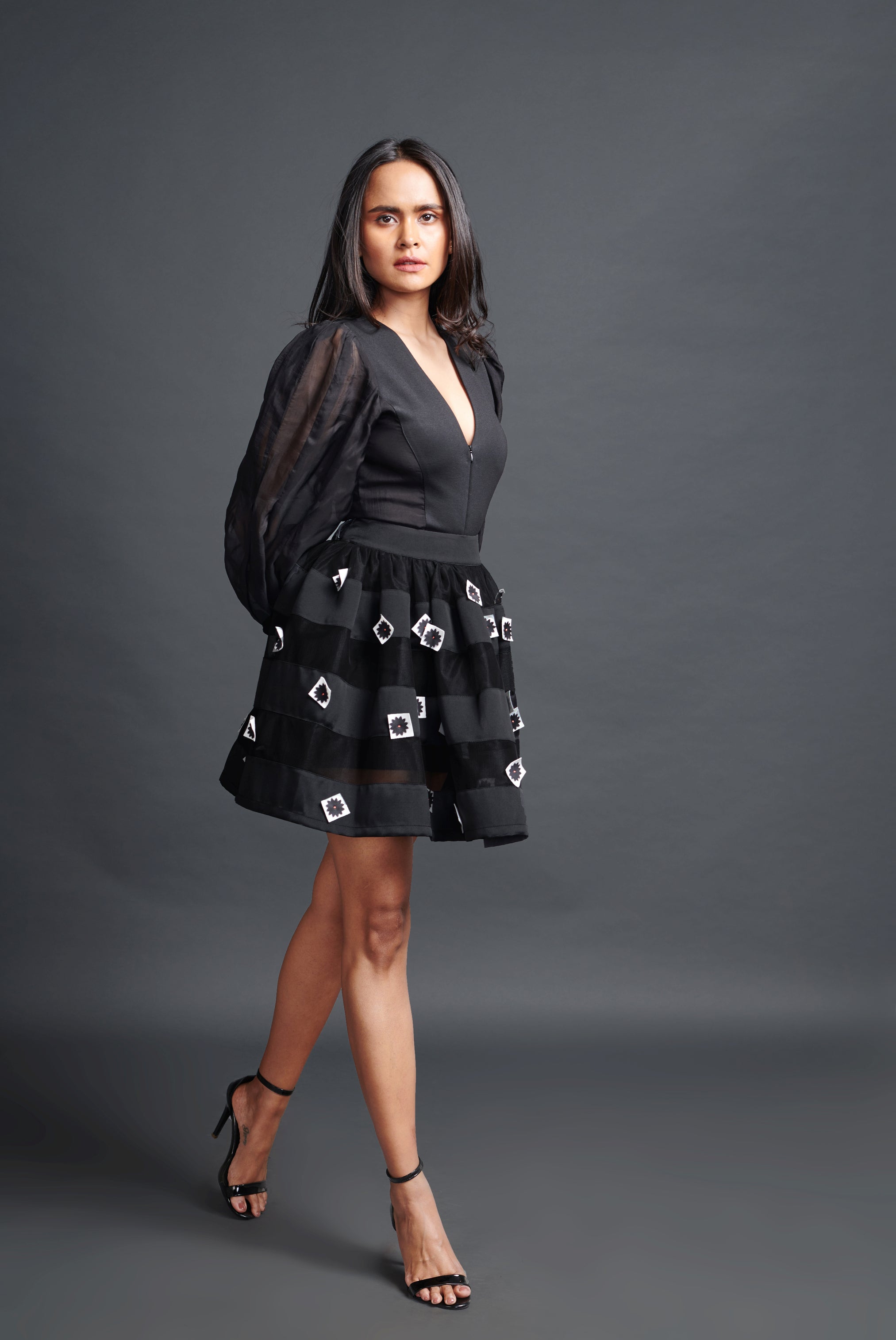 Black Confetti Skirt With Top