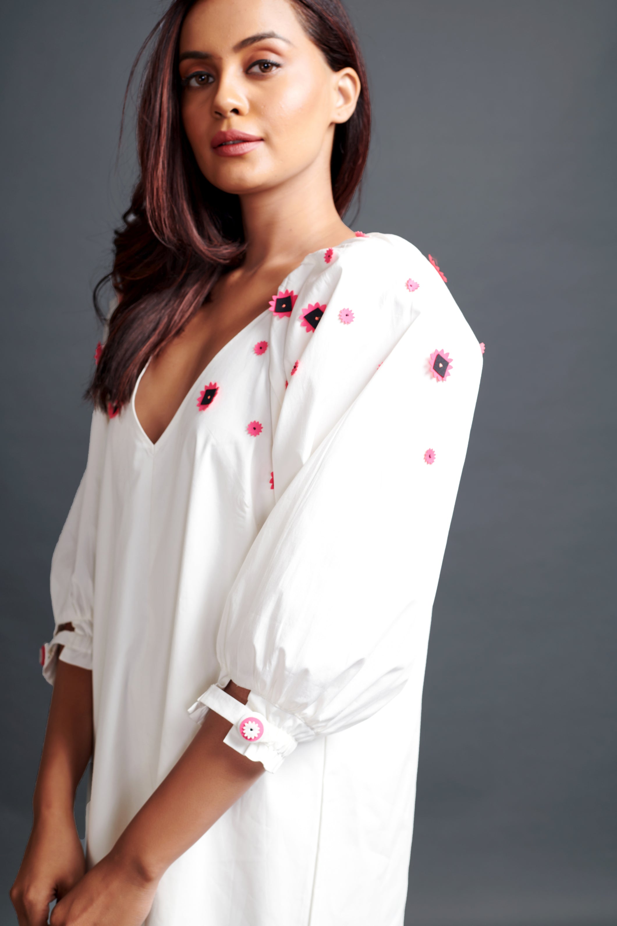 White Confetti Shoulder Dress
