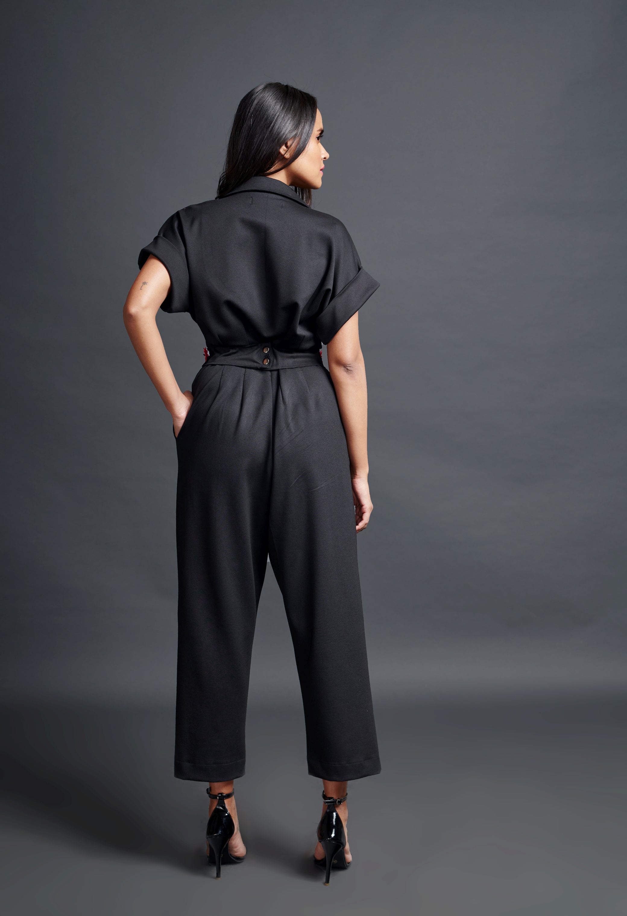 Black Collared Jumpsuit With Belt