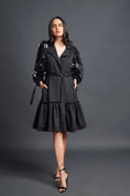 Load image into Gallery viewer, Black Jacket Dress With Cutwork Sleeves
